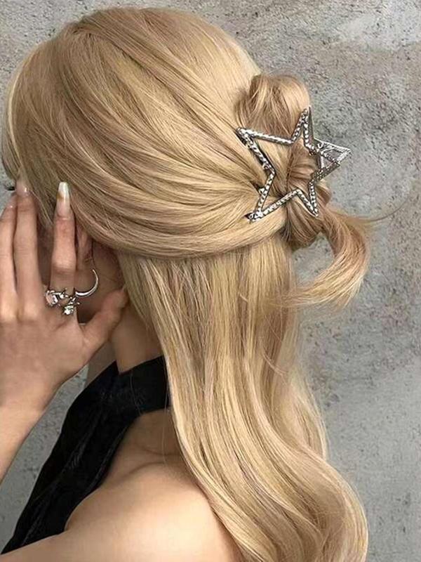 Women's Elegant Style Rhinestone Decor Star Shaped Hair Claw, Casual Street Trendy Hair Claw for Daily & Party Hairstyle Decoration, Kawaii Hair Accessories Suitable for Thick Hair