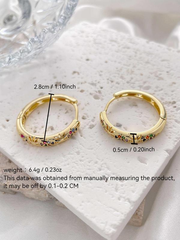 Colorful Rhinestone Decor Hoop Earrings, Elegant Geometric Design Hoop Earrings for Women, Casual Fashion  Luxury Jewelry for Party, Daily Clothing Decor