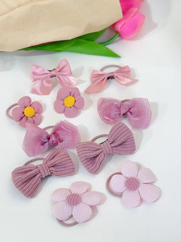 Cute Bow & Flower Design Hair Ties, 10pcs set Sweet Ponytail Holders for Women & Girls, Minimalist All-match Hair Accessories for Hairstyle Ideas