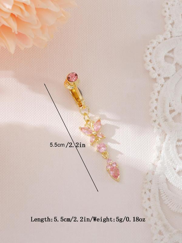 Rhinestone Decorated Butterfly Tassel Nose Ring,  Golden Zirconium Navel Nail, Women's Fashion Body Jewelry for Party, Daily Clothing Decor