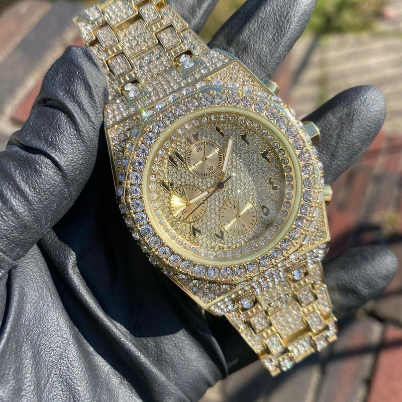 Full Iced Bling Out Gold Plated Mens Heavy Fial Luxury Hip Hop Watch