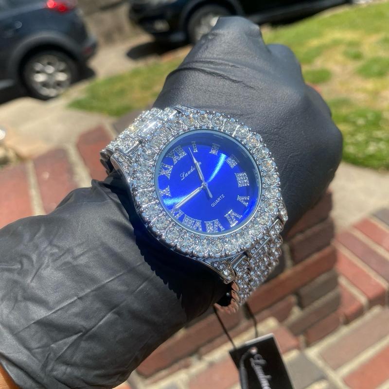 Iced Bling Out Red Blue Silver PT Hip Hop Watch Analog Luxury