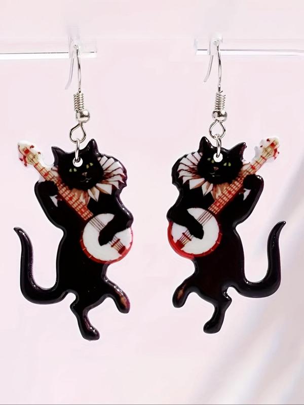 Cute Cat & Guitar Design Dangle Earrings, Fashionable Jewelry for Women, Fashion Jewelry for Party, Daily Clothing Decor, Trendy All-match & Exquisite Jewelry for Birthday Gift