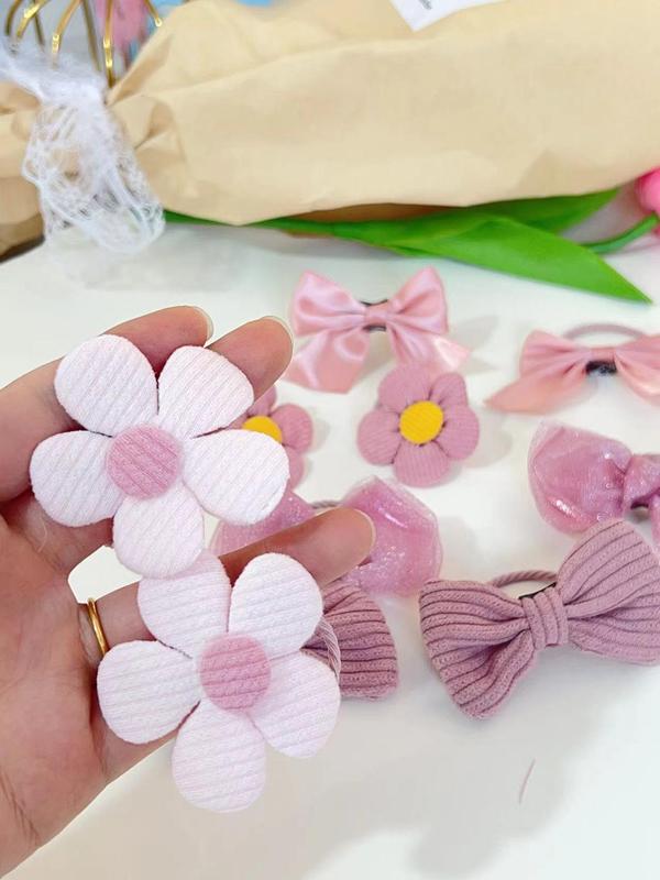 Cute Bow & Flower Design Hair Ties, 10pcs set Sweet Ponytail Holders for Women & Girls, Minimalist All-match Hair Accessories for Hairstyle Ideas