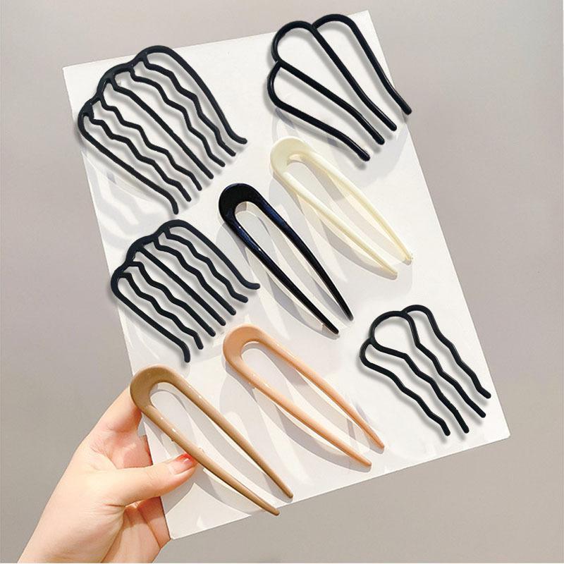 Simple U-shaped Hair Clips, 8 Counts set French Wave Hair Side Combs, Hair Styling Tools For Women & Girls