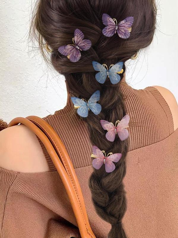 6pcs set Cute Butterfly Design Hair Clips, Ombre Hair Clips, Tulle Series Hair Clips, Retro Fashion Alloy Hair Accessories for Women and Girls