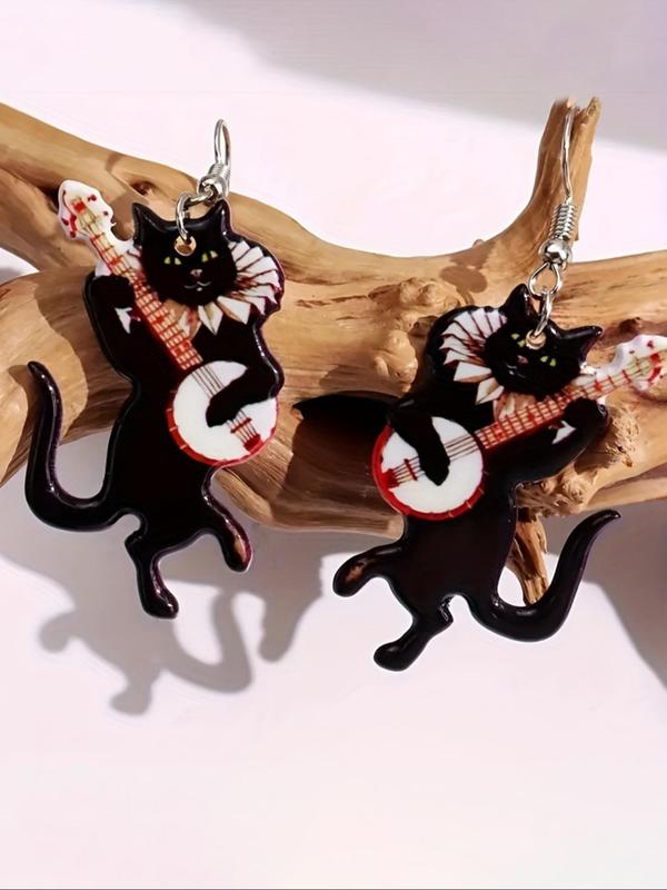 Cute Cat & Guitar Design Dangle Earrings, Fashionable Jewelry for Women, Fashion Jewelry for Party, Daily Clothing Decor, Trendy All-match & Exquisite Jewelry for Birthday Gift