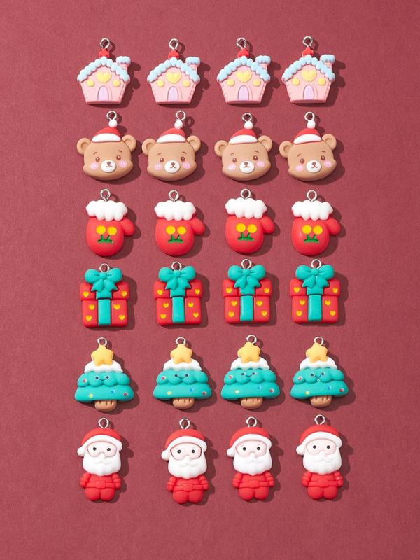 Cute Christmas Themed Resin Pendants, Gingerbread Man & Santa Claus & House & Tree Design Charms, Fashion Accessories for DIY Bracelet & Necklace Making