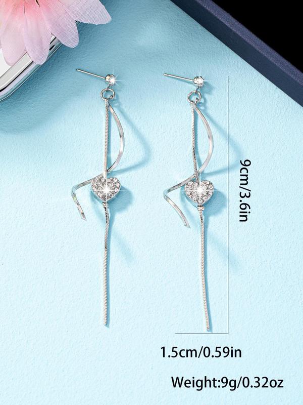 Women's Elegant Rhinestone Decor Heart Design Dangle Earrings for Gift, 2024 New Trendy Exquisite Dangle Earrings, Chic Gorgeous Jewelry for Daily Decor