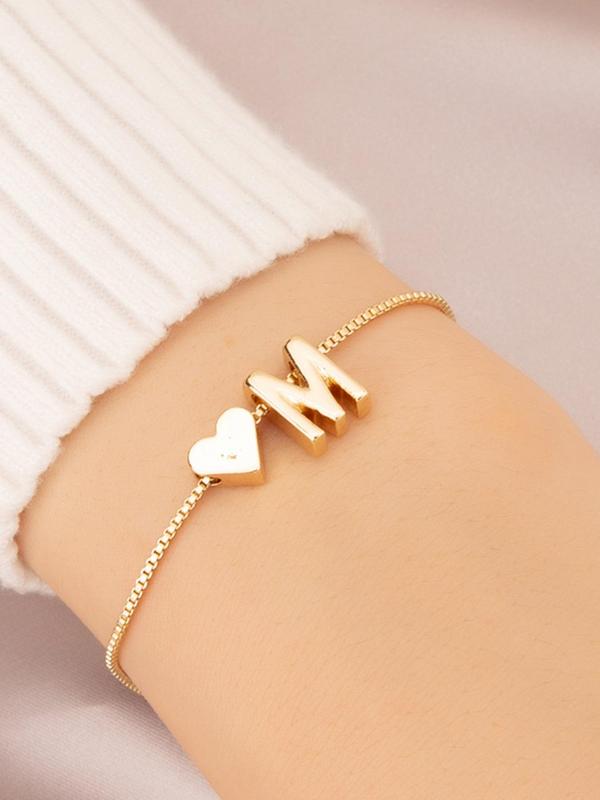 Fashion Alphabet & Heart Charm Link Bracelet, Fashion Jewelry for Party, Daily Clothing Decor, Trendy All-match & Exquisite Jewelry for Birthday Gift