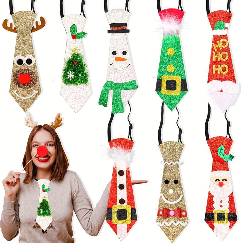 8-Pack Festive Christmas Novelty Ties for Men and Women, Felt Holiday Party Costume Neckties with Assorted Designs, Themed Photobooth Props for Wedding, New Year, Birthday, Bridal Shower - by avis