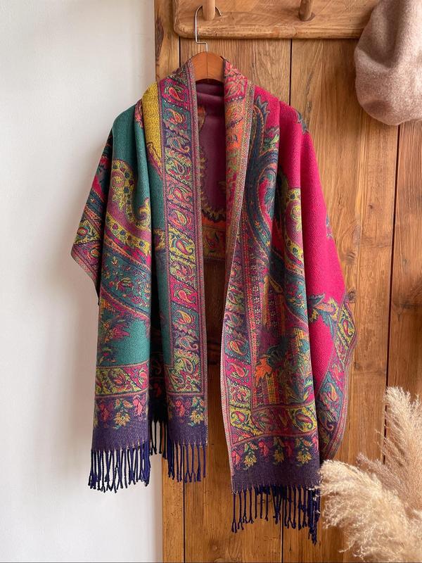 Paisley Print Tassel Decor Scarf, Casual Soft Warm Shawl for Women & Men, Fashion Accessories for Daily Wear