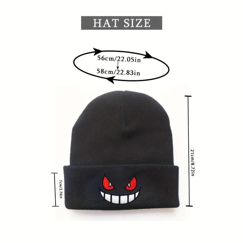 y2k beanie Anime Devil Embroidered Beanies Solid Color Trendy Knit Hats Party Hats Lightweight Elastic Skull Cap Warm Ski Hats For