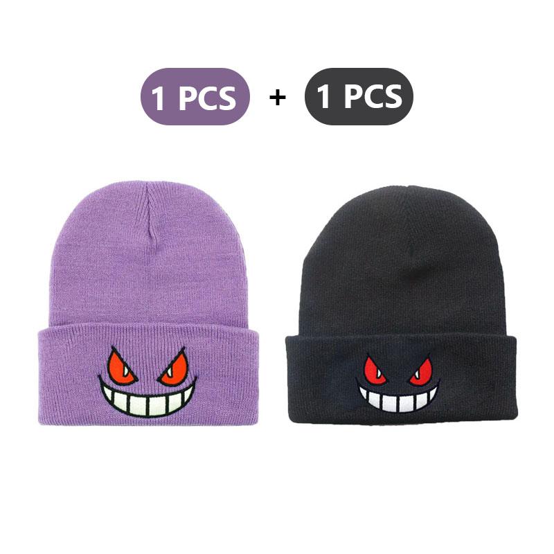 y2k beanie Anime Devil Embroidered Beanies Solid Color Trendy Knit Hats Party Hats Lightweight Elastic Skull Cap Warm Ski Hats For