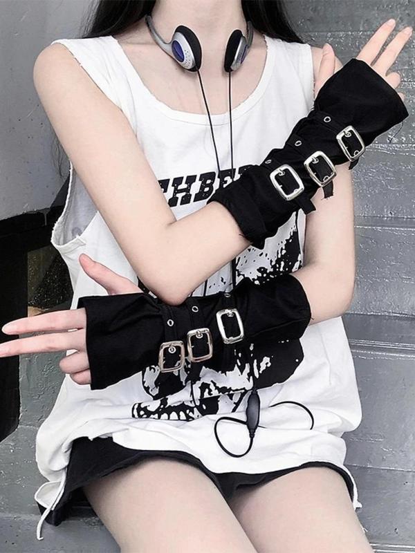 Punk Style Buckle Design Grommet Eyelet Gloves, Fashionable Arm Sleeves for Women, Fashion Accessories for Party, Daily Clothing Decor