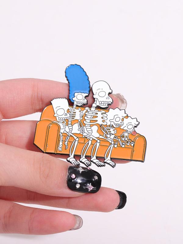 Cartoon Skeleton Family Design Brooch, Cute Enamel Pin Suitable for Backpacks, Jeans, Scarves, Hats Decoration, Trendy All-match & Exquisite Brooch for Birthday Gift