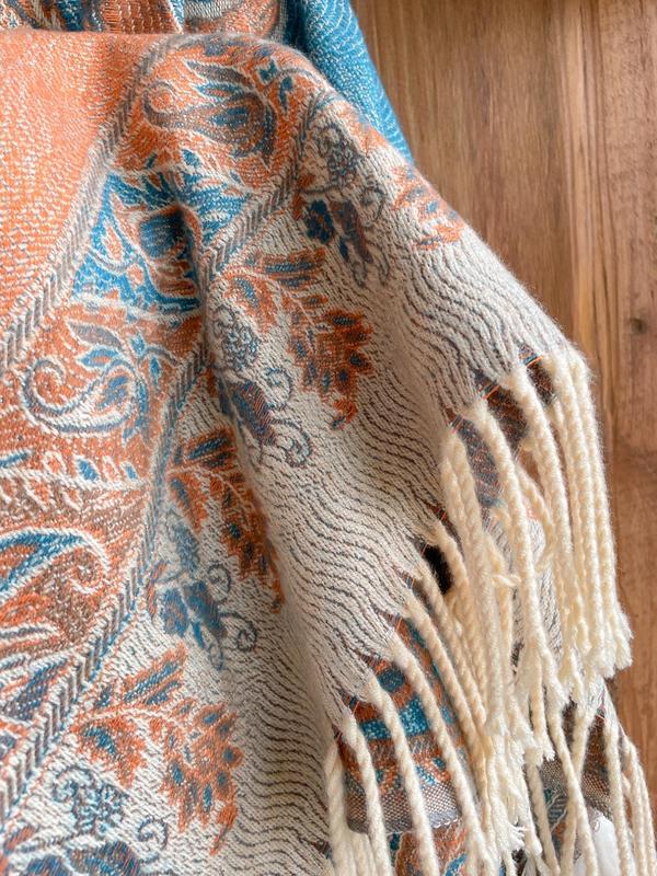 Paisley Print Tassel Decor Scarf, Casual Soft Warm Shawl for Women & Men, Fashion Accessories for Daily Wear