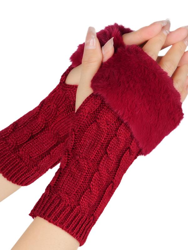 Women's Solid Color Knit Fingerless Gloves, 2024 New Style Casual Trendy Warm Gloves for Fall & Winter, Fashion Accessories for Women & Girls