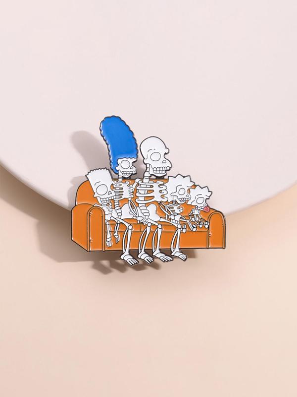 Cartoon Skeleton Family Design Brooch, Cute Enamel Pin Suitable for Backpacks, Jeans, Scarves, Hats Decoration, Trendy All-match & Exquisite Brooch for Birthday Gift