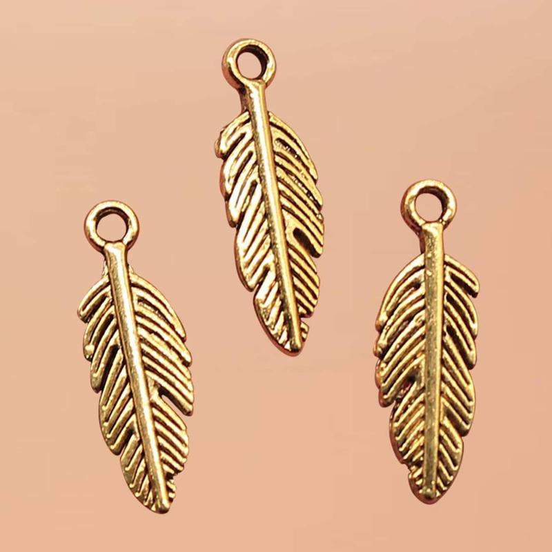 40pcs Feather Pendant, Zinc Alloy Key Chain & Jewelry Making Pendant, Crafting DIY Making Accessory