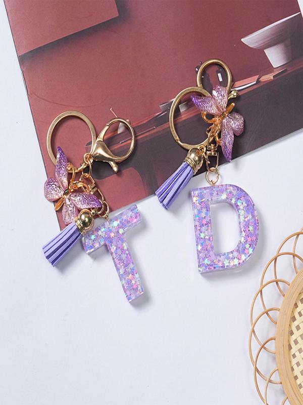 Cute Butterfly & Letter Design Keychain, Fashionable Tassel Decor Keychain for Women & Girls, Perfect Gift for Women, Daily Uses, Personalized Initials