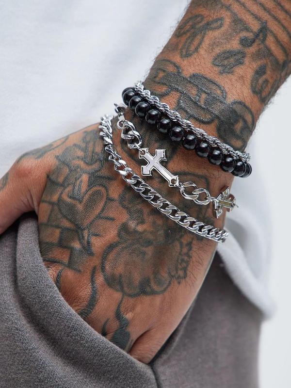 Punk Style Cross Design Chain Bracelet, Fashion Jewelry for Party, Daily Clothing Decor, Trendy All-match & Exquisite Jewelry for Birthday Gift