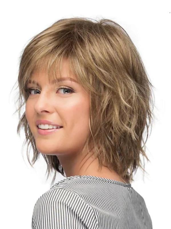 Fashionable Layered Bob Wigs for Women, Gorgeous Fluffy Wigs with Bangs, Synthetic Full Machine Wigs for Party, Daily Use