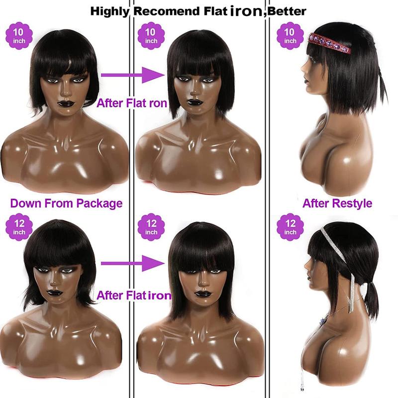 Short Bob Wigs Human Hair 8 Inch with Bangs for Black Women