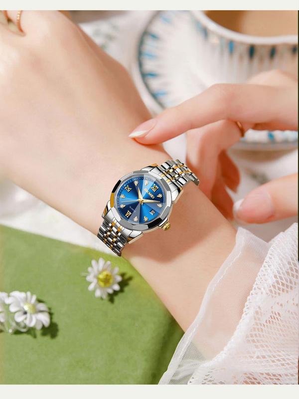 Women's Elegant Rhinestone Decorated Analog Quartz Watch, Fashion Waterproof & Luminous Watch for Party, Daily Decor, Trendy All-match & Exquisite Watch for Birthday Gift