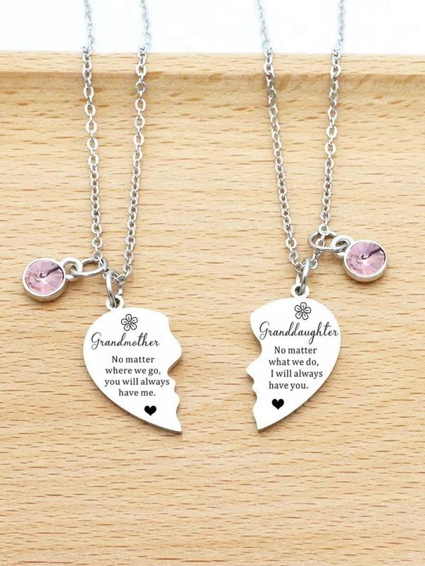 Grandmother & Granddaughter Letter Design Pendant Necklace, Fashionable Heart Shaped Pendant Necklaces, Trendy Exquisite Jewelry As Gift for Women