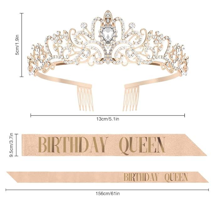 Birthday Sash for Women Girls, Birthday Crown, Birthday Tiara, Birthday Queen Sash and Tiara for Women, Birthday Headband for Girls, Princess Crown, Happy Birthday Crown and Sash, Birthday Decorations