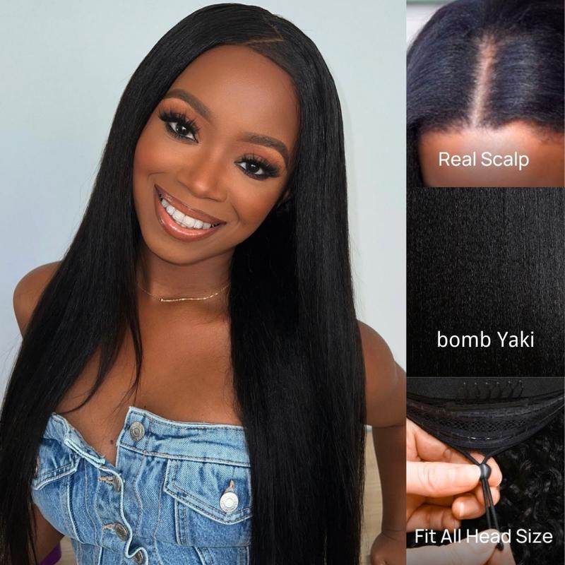 Nadula EasiContour V Part Yaki & Kinky Straight Minimal Leave Out Glueless Curly Wig For Workwear Lover