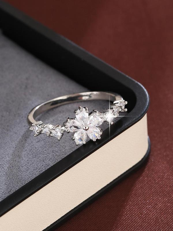 Elegant Flower Design Rhinestone Decor Ring, Trendy All-match & Exquisite Jewelry for Women for Party, Daily Clothing Decor