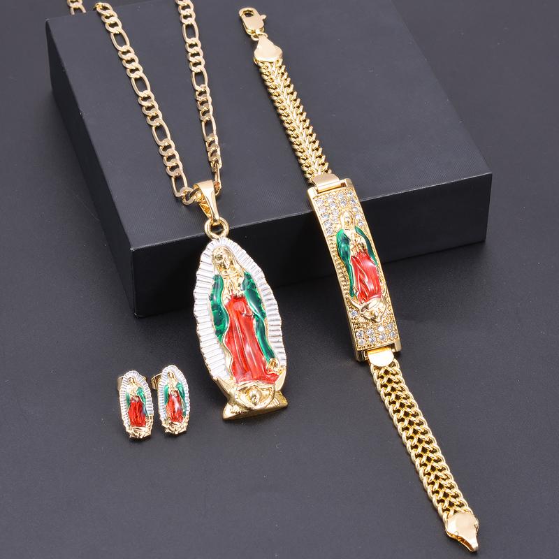 Jewelry set (Bracelet + Pendant + necklace + pair of earrings) Mexican charm Saint Jude, Guadalupe, patron saint of religion Faith Wear jewelry, Jewelry Jewelry set holiday celebration gifts, protect blessing jewelry gifts for men and women