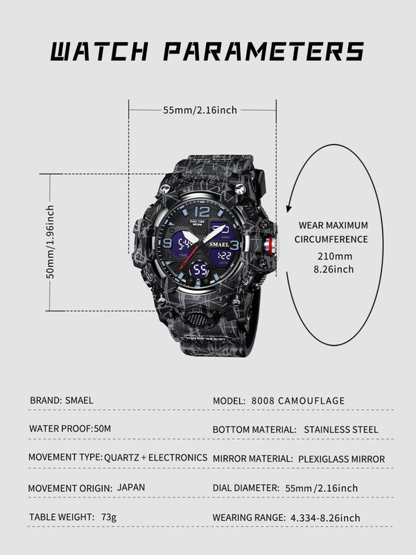 Men's Sportive Digital Watch, Fashionable Digital Watch with Luminous Dial & Waterproof & Time Feature, Trendy Multifunction Wristwatch for Daily Life