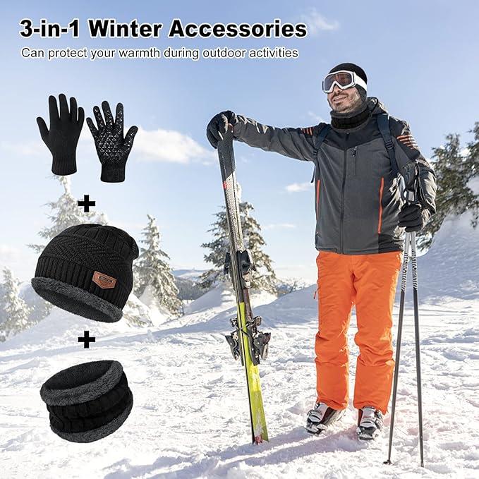 Winter Knitted Warm Suit 3-In-1 Warm Beanie & Scarf & Gloves for Outdoor Walking Cycling Running Outdoor Sports Accessories for Men & Women Outdoor Accessories