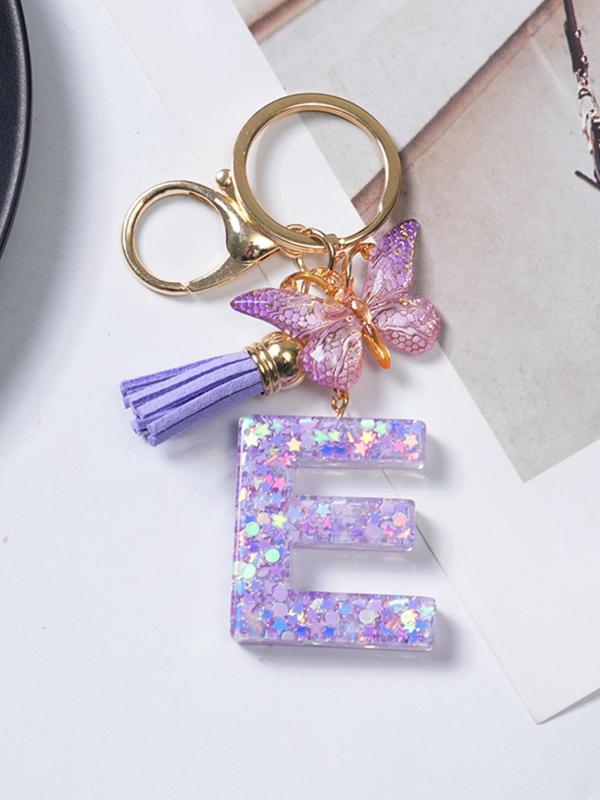 Cute Butterfly & Letter Design Keychain, Fashionable Tassel Decor Keychain for Women & Girls, Perfect Gift for Women, Daily Uses, Personalized Initials