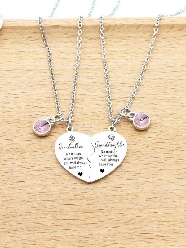 Grandmother & Granddaughter Letter Design Pendant Necklace, Fashionable Heart Shaped Pendant Necklaces, Trendy Exquisite Jewelry As Gift for Women