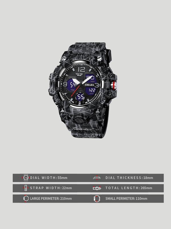 Men's Sportive Digital Watch, Fashionable Digital Watch with Luminous Dial & Waterproof & Time Feature, Trendy Multifunction Wristwatch for Daily Life