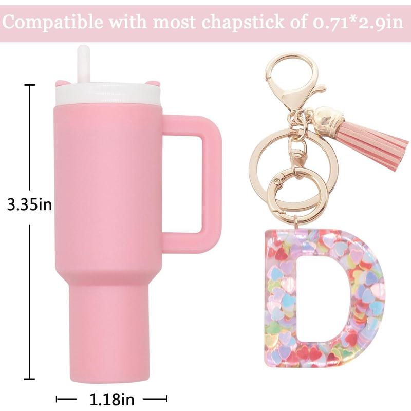 Mini Tumbler Keychain Chapstick Holder,Cute Stanley Cup Charms For Backpack Initial Letter Keychains For Women Girls