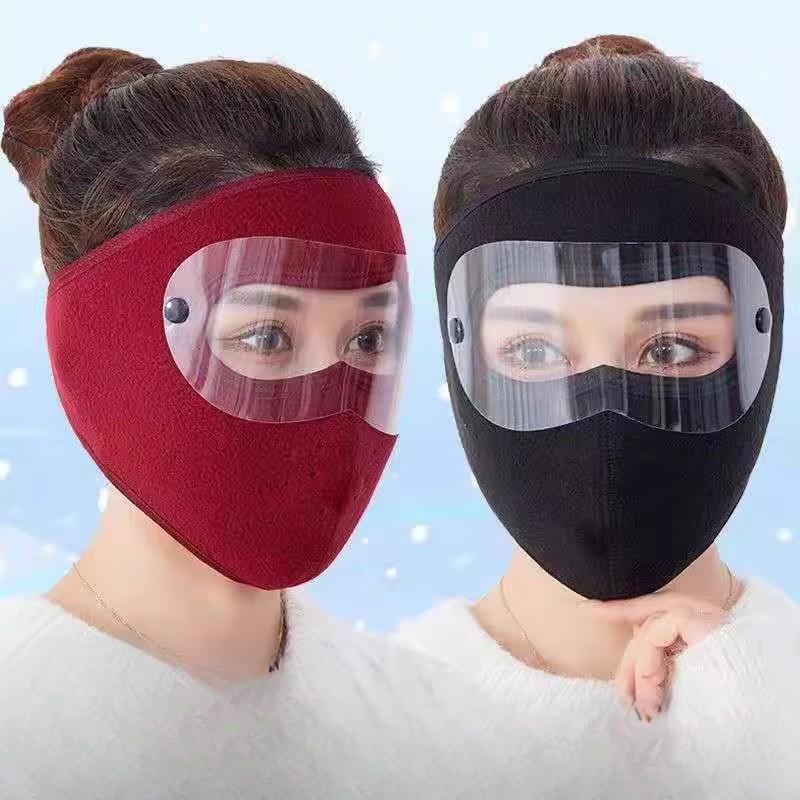 A Winter Warm Face Mask with Removable Anti-Fog Eye Mask, 3-in-1 Full Face Cover Windproof Earflaps Scarf, Unisex Knitted Polyester Neck Scarf Outdoor Sports Skiing-Hand Washable