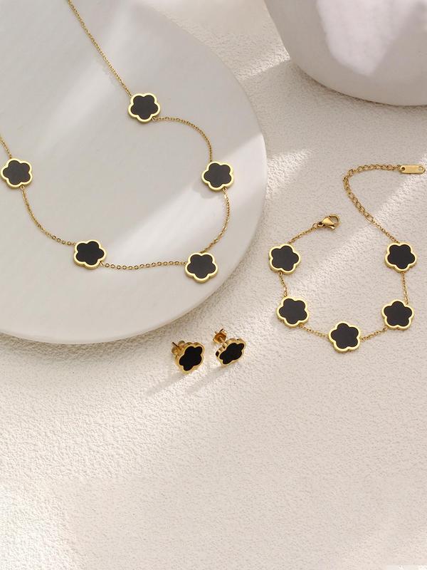 Flower Design Jewelry Set, Casual Earrings & Necklace & Bracelet, Women's Trendy All-match & Exquisite Jewelry for Party, Daily Clothing Decor