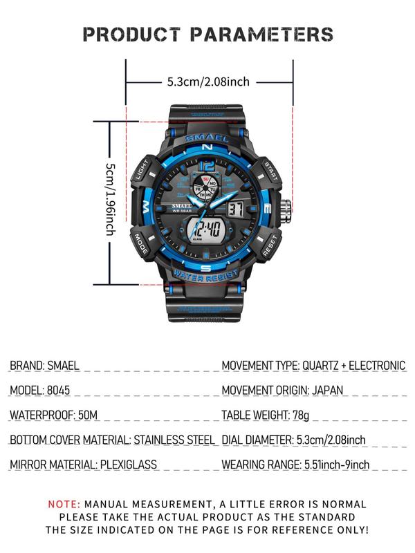 Multi-color Sporty Round Dial Analog Digital Watch  for Gift for Men with Box, Outdoor Sports Wristwatch, Electronic Quartz Watch, Perfect Holiday & Birthday Gift for Men