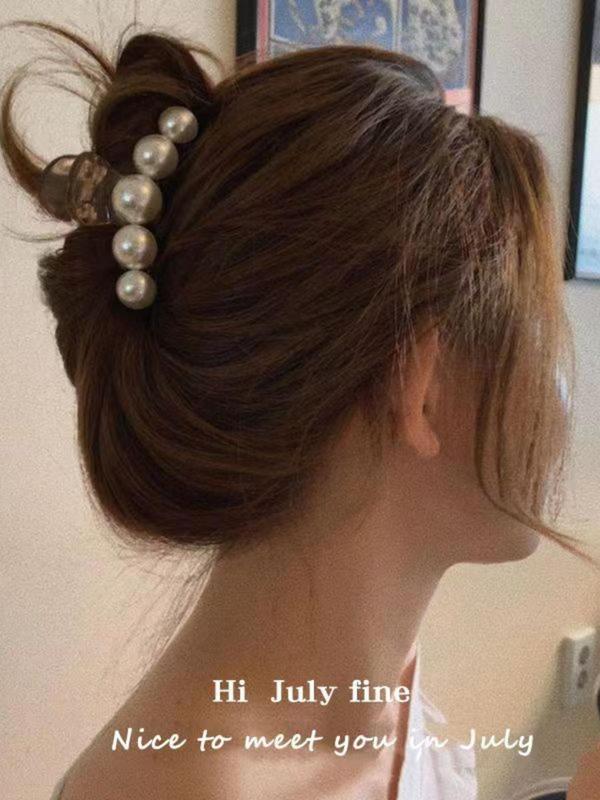 Faux Pearl Decorated Hair Claw, Elegant Hair Accessories for Women & Girls, Minimalist Headwear Suitable for Thick Hair