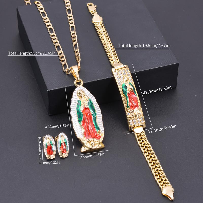 Jewelry set (Bracelet + Pendant + necklace + pair of earrings) Mexican charm Saint Jude, Guadalupe, patron saint of religion Faith Wear jewelry, Jewelry Jewelry set holiday celebration gifts, protect blessing jewelry gifts for men and women