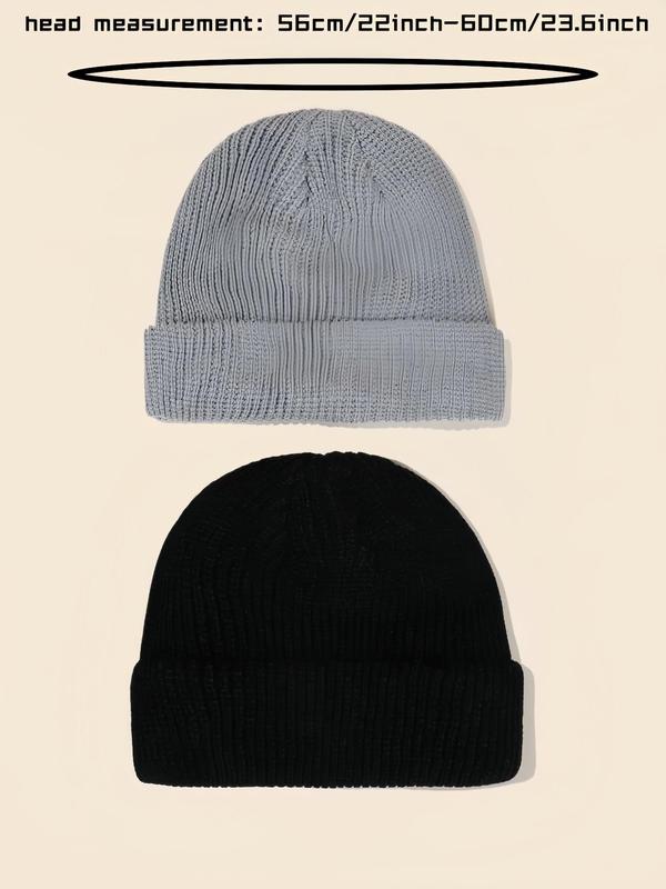 Men's Solid Color Knit Beanie Hat, Casual Street Soft Comfortable Beanie Cap for Fall & Winter, Fashion Accessories for Daily Wear