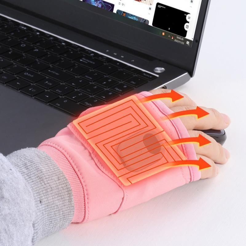 USB Rechargeable Electric Heated Gloves, Half Finger Warm Gloves, Adjustable Temperature Hand Warmer for Women, Hand Warmer for Home Office Outdoor