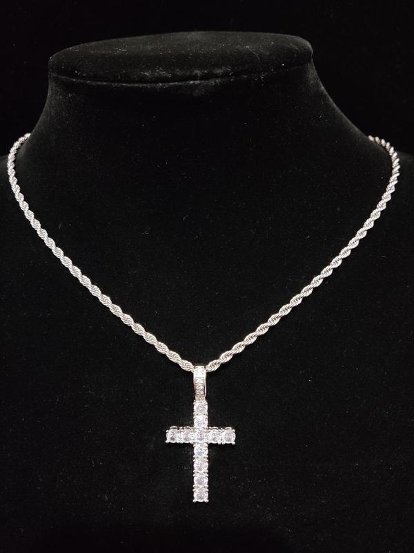 Fashion Rhinestone Cross Pendant Necklace, Stainless Steel Matching Necklace Jewelry for Men & Women for Daily Wear or Party, Hip Hop Fashion Accessories