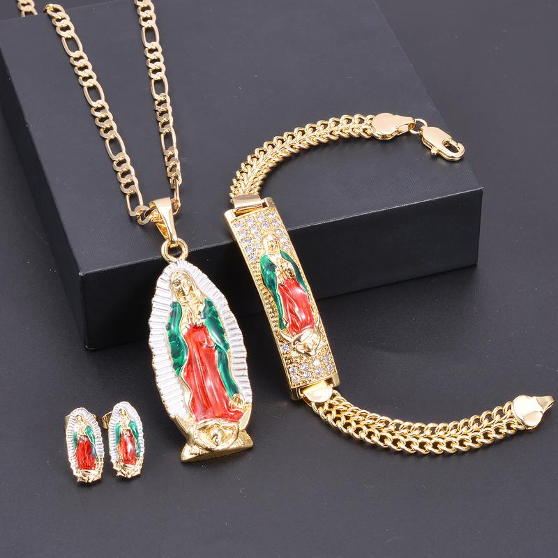 Jewelry set (Bracelet + Pendant + necklace + pair of earrings) Mexican charm Saint Jude, Guadalupe, patron saint of religion Faith Wear jewelry, Jewelry Jewelry set holiday celebration gifts, protect blessing jewelry gifts for men and women