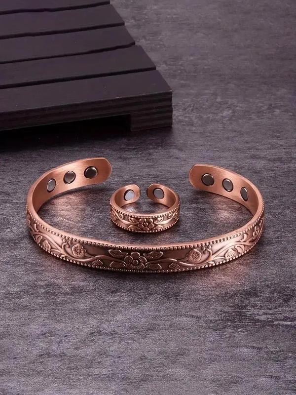 Vintage Cuff Bangle & Ring Set, Fashion Creative Jewelry for Party, Daily Clothing Decor, Trendy All-match & Exquisite Jewelry for Birthday Gift